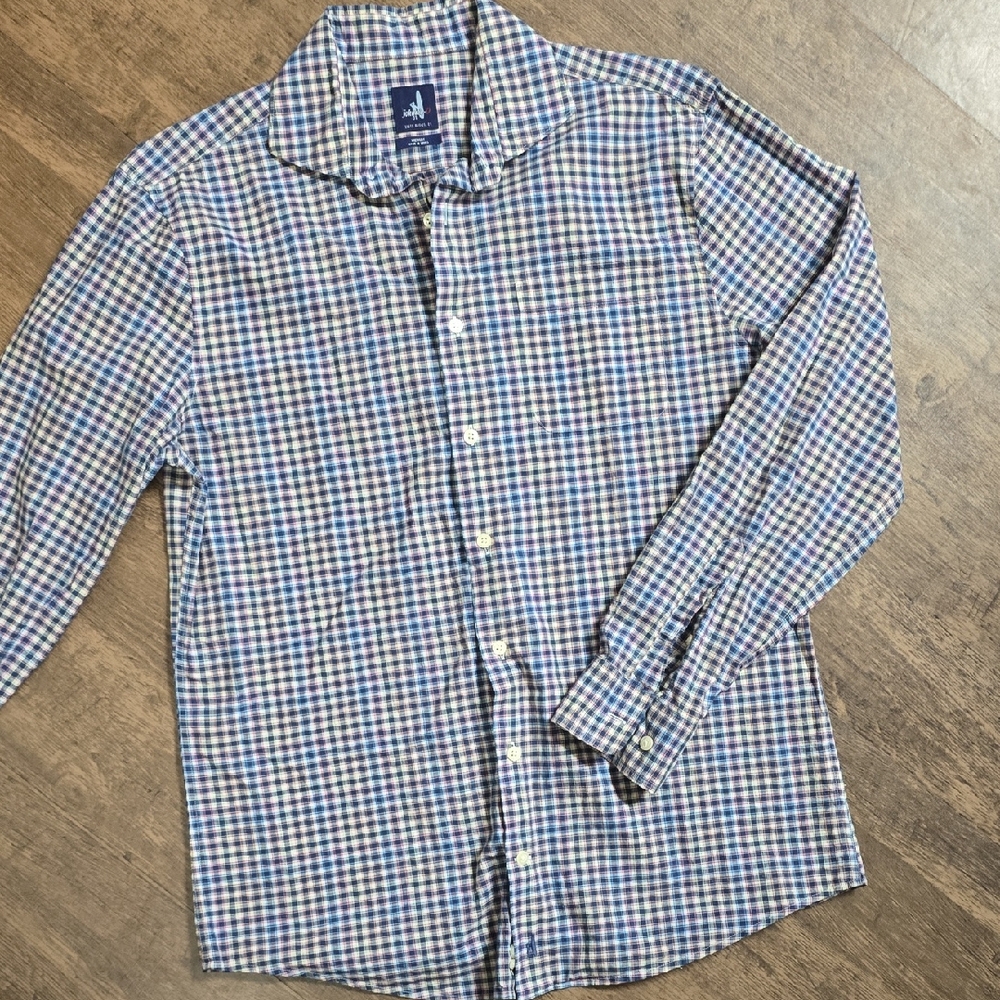 JOHNNIE-O Blue and Pink Checkered Button Down Casual Dress Shirt Sz M